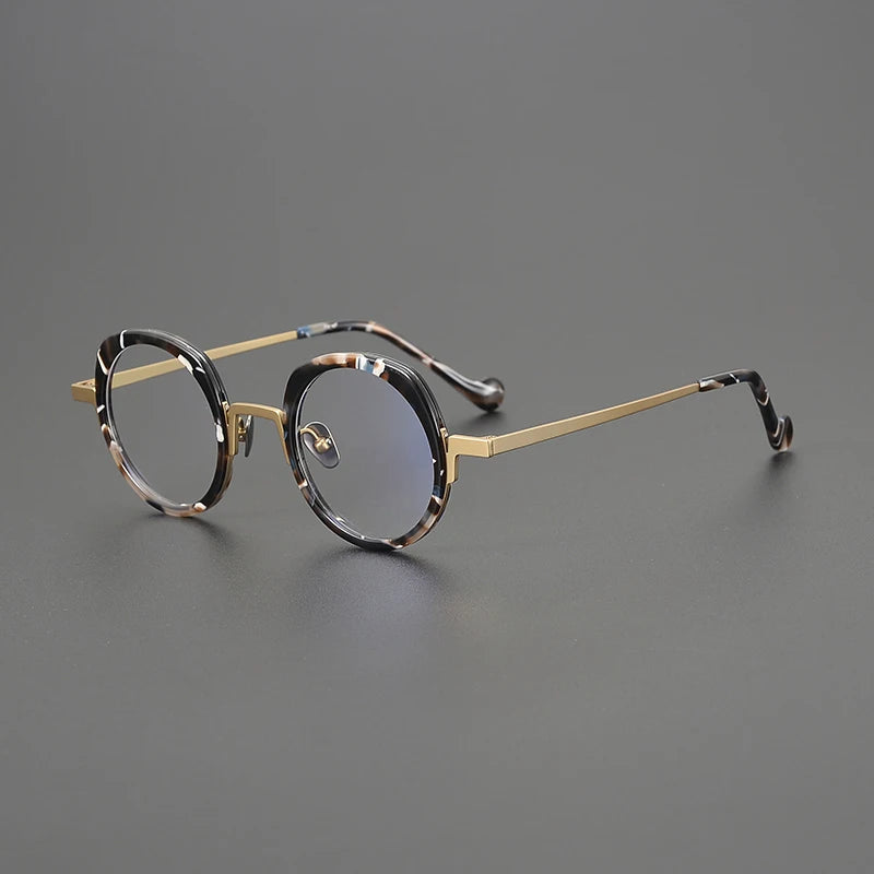 Titanium Colour-Accent Round Prescription Eyeglasses | Ultra-Light Designer Rx Glasses – CINILY UK - Gold