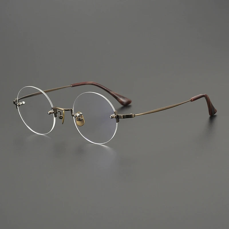 Handmade Titanium Rimless Round Prescription Eyeglasses | Ultra-Light Optical Frame for Rx Lenses – CINILY UK - Bronze