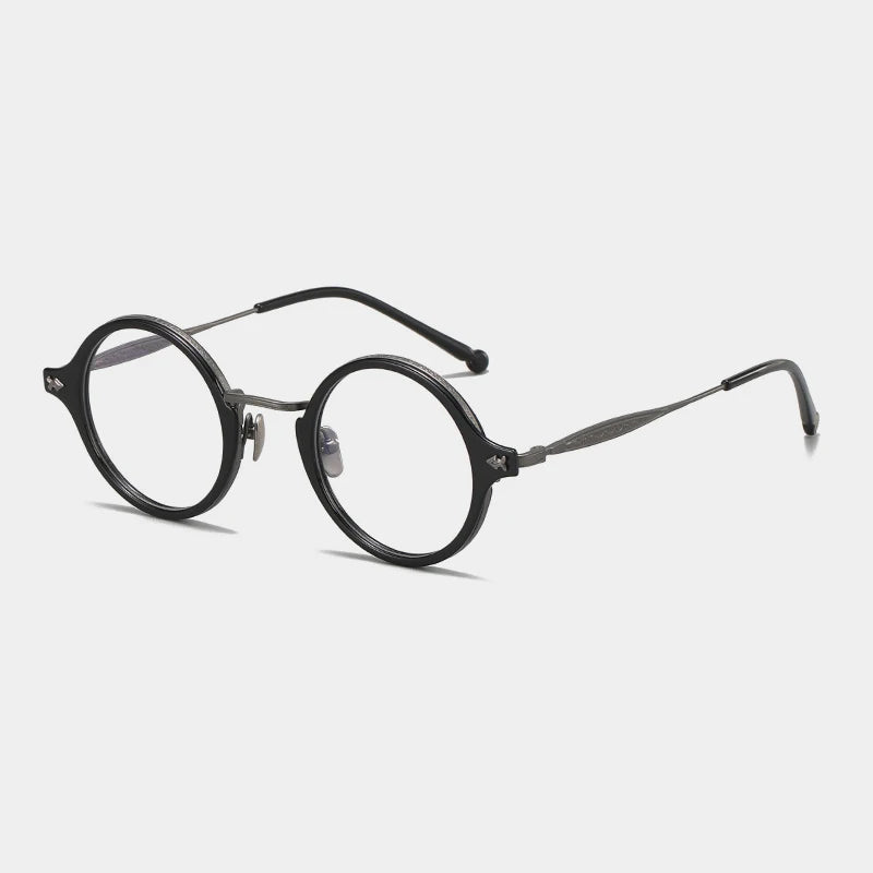Titanium Acetate Windsor Round Eyeglasses - GUNMETAL