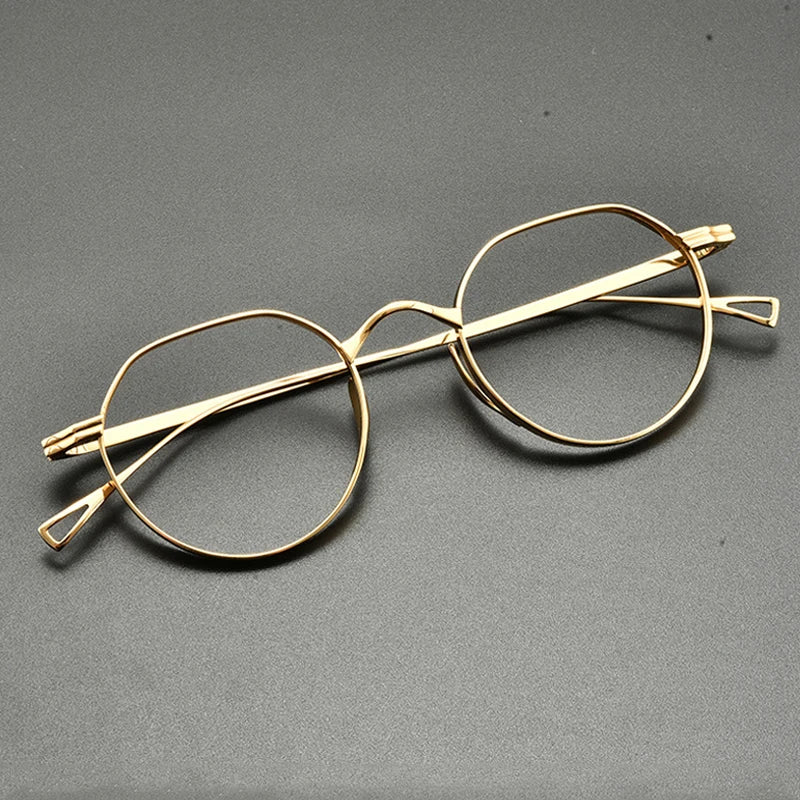 Vintage Titanium Round Optical Glasses Frame Small Fit - Gold