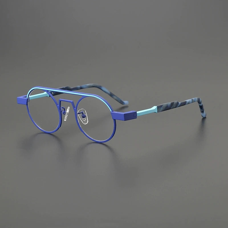 Titanium Neon Pilot Round Prescription Eyeglasses | Bold Lightweight Rx Glasses – CINILY UK - Blue