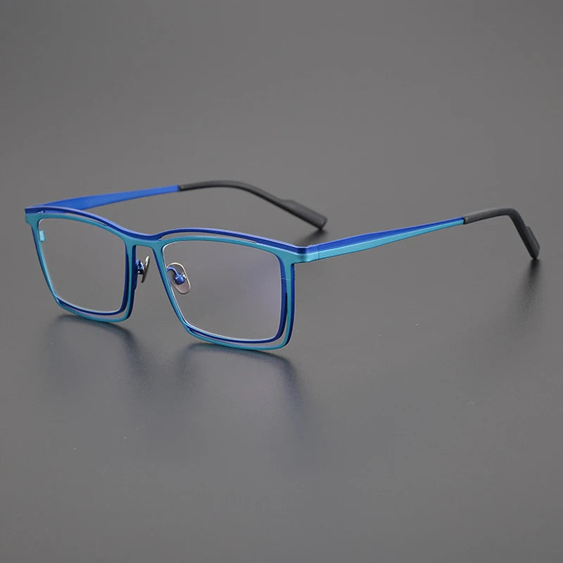 Titanium Electric Blue Square Prescription Eyeglasses | Bold Lightweight Rx Glasses – CINILY UK - Blue