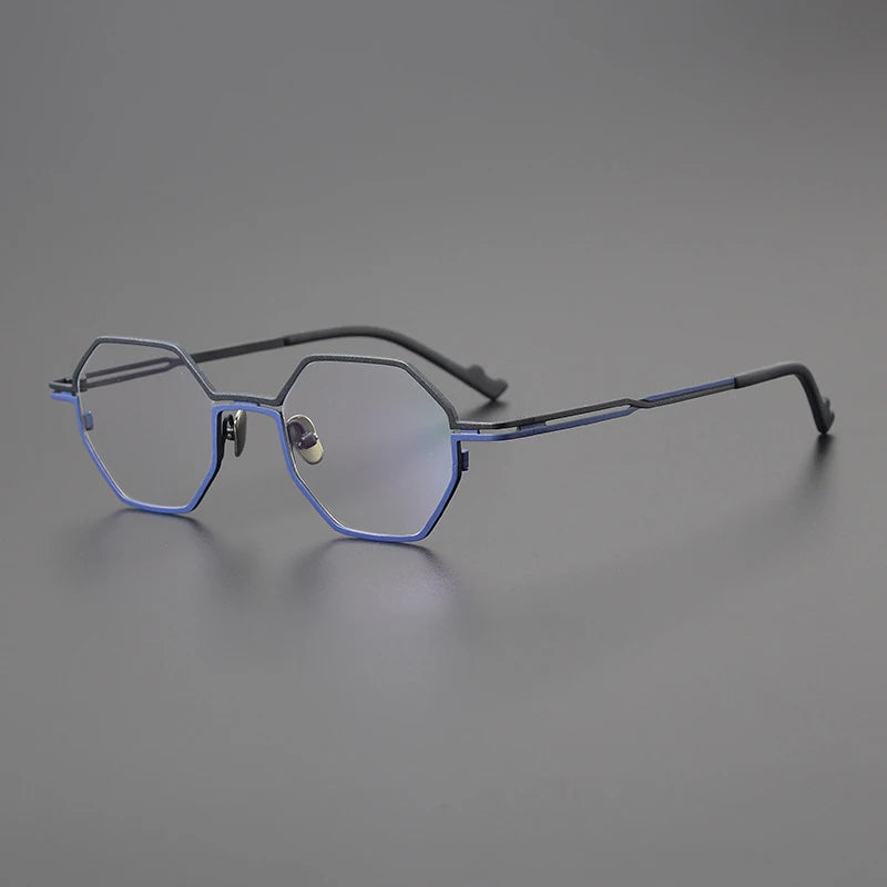 Titanium Matte Blue Geometric Prescription Eyeglasses | Ultra-Light Optical Frame for Rx Lenses – CINILY UK - Blue