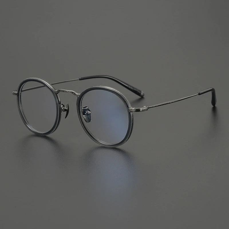 Titanium Tortoise Round Prescription Eyeglasses | Handmade Optical Frame for Rx Lenses – CINILY UK - Grey