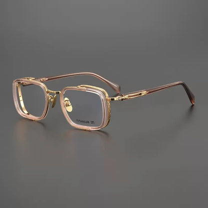 Acetate Titanium Crystal Square Eyeglasses