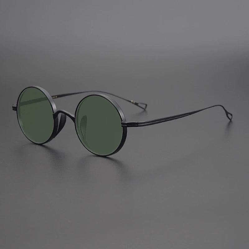 Ultra-Light Pure Titanium Polarised Vintage Small Round Sunglasses - Black