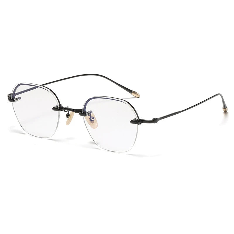 Titanium Rimless Geometric Prescription Eyeglasses | Ultra-Light Optical Frame for Rx Lenses – CINILY UK - Black