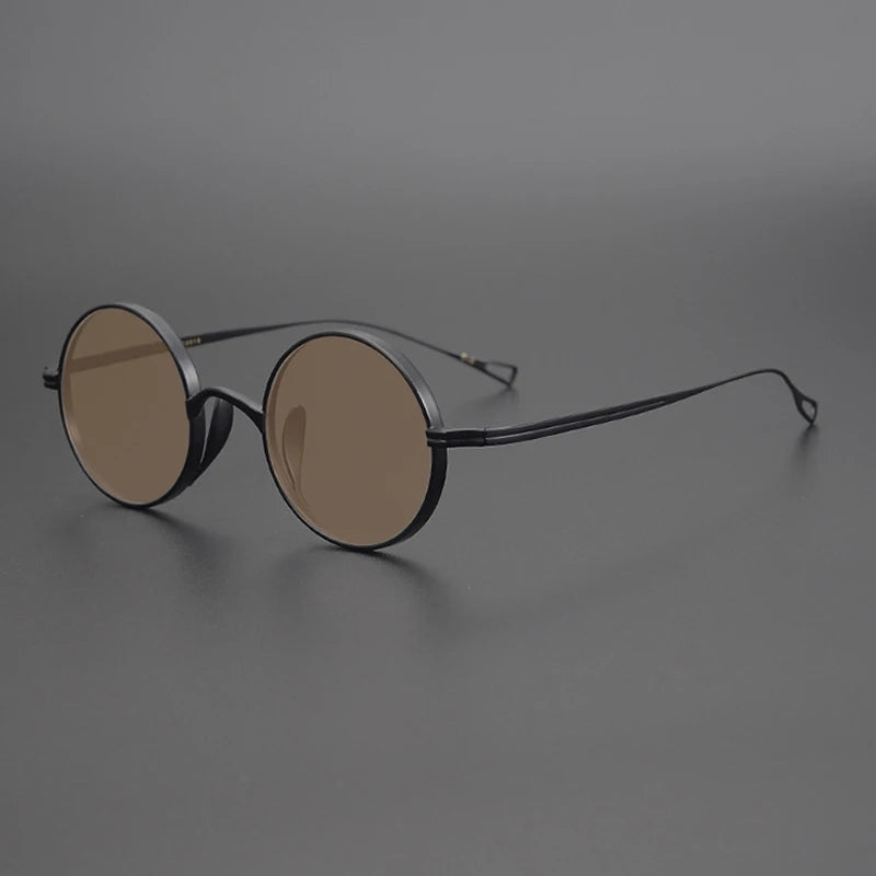 Ultra-Light Pure Titanium Polarised Vintage Small Round Sunglasses - Black