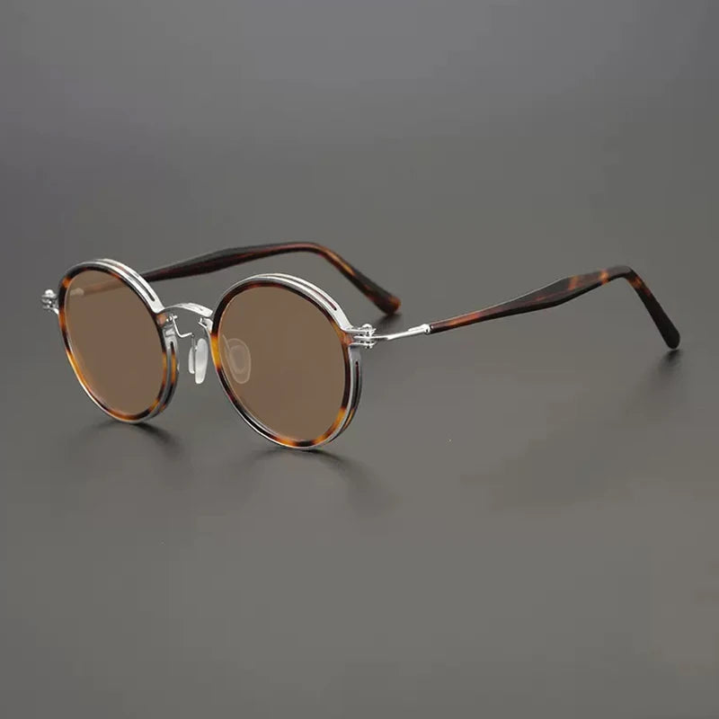 Vintage Round Polarised Sunglasses UV400 with Titanium Detail - Tortoise-silver