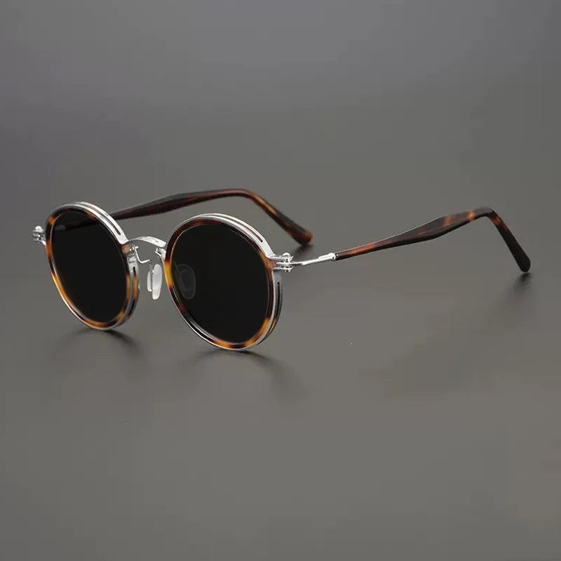 Vintage Round Polarised Sunglasses UV400 with Titanium Detail - Tortoise-silver