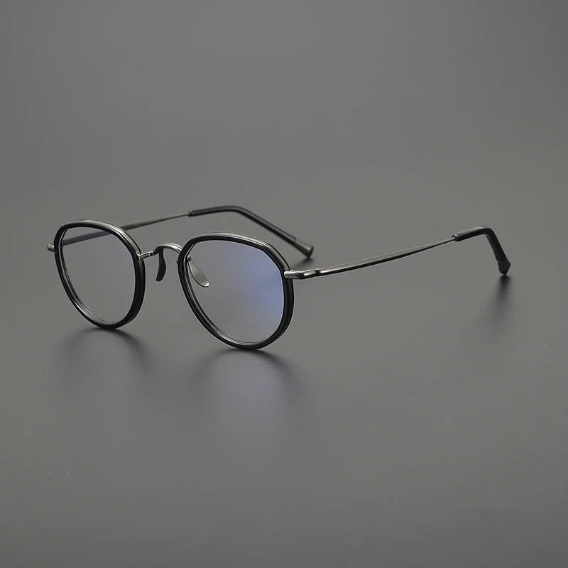 Titanium Olive Crystal Round Prescription Eyeglasses | Handmade Optical Frame for Rx Lenses – CINILY UK - Black