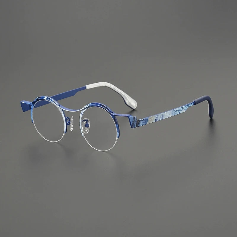Titanium Artistic Round Prescription Eyeglasses | Colourful Lightweight Rx Glasses – CINILY UK - Blue