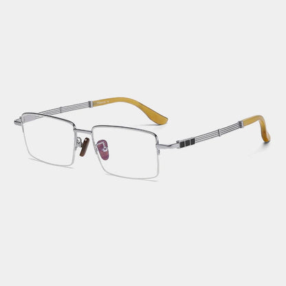 Titanium Horn-Accent Square Eyeglasses