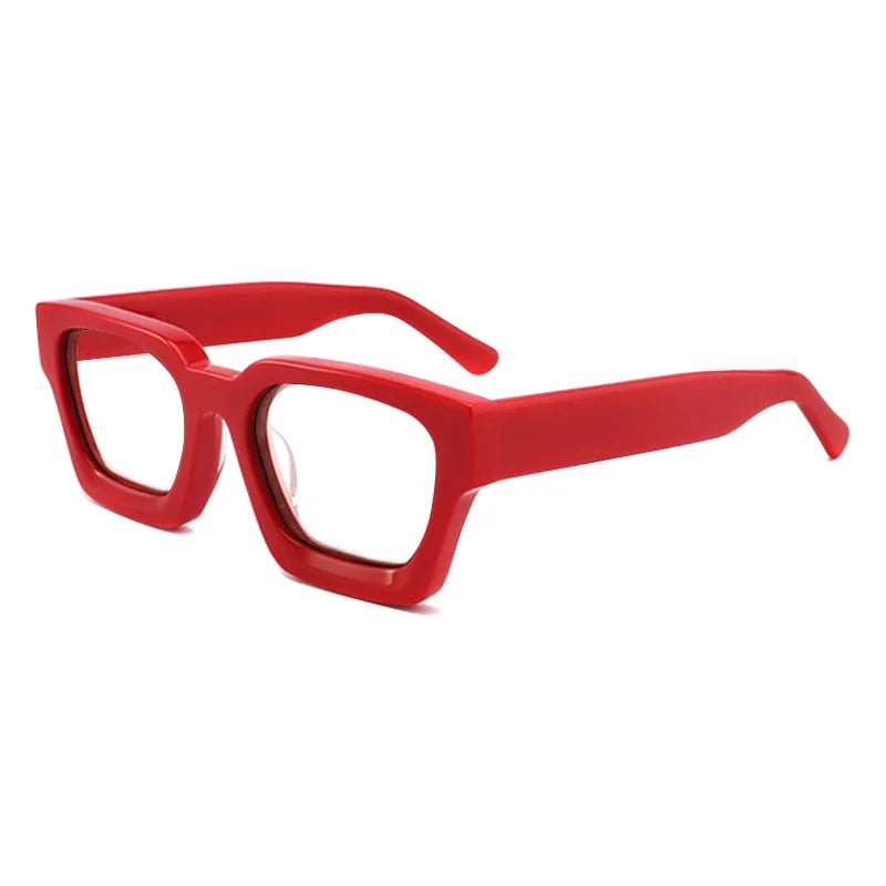 Vintage Thick Acetate Square Glasses Frame | Unisex - Red