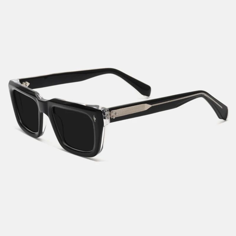Vintage Thick Acetate Polarised Sunglasses | UV400 | Retro Square - Black-silver