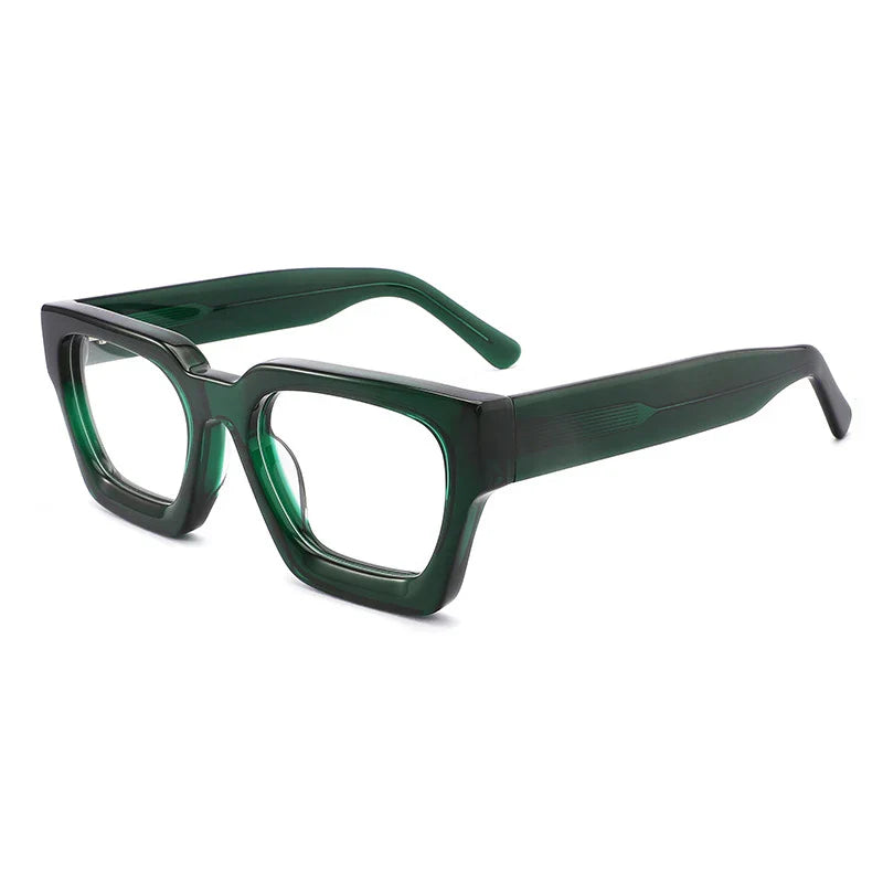 Vintage Thick Acetate Square Glasses Frame | Unisex - Green