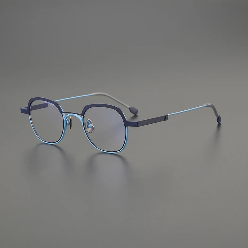 Titanium Mustard Geometric Prescription Eyeglasses | Ultra-Light Optical Frame for Rx Lenses – CINILY UK - Blue