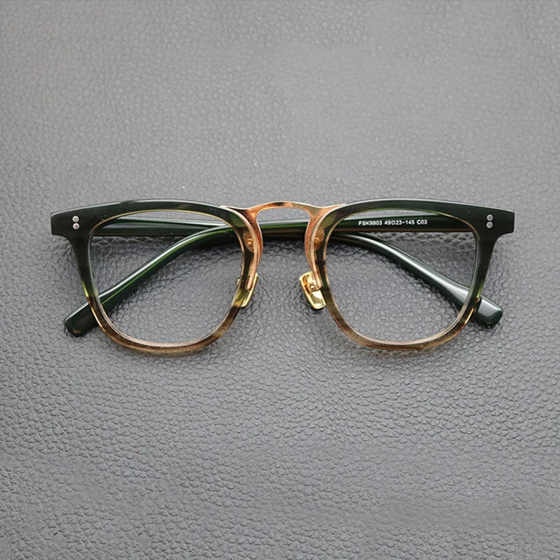 Acetate Green Patchwork Square Eyeglasses