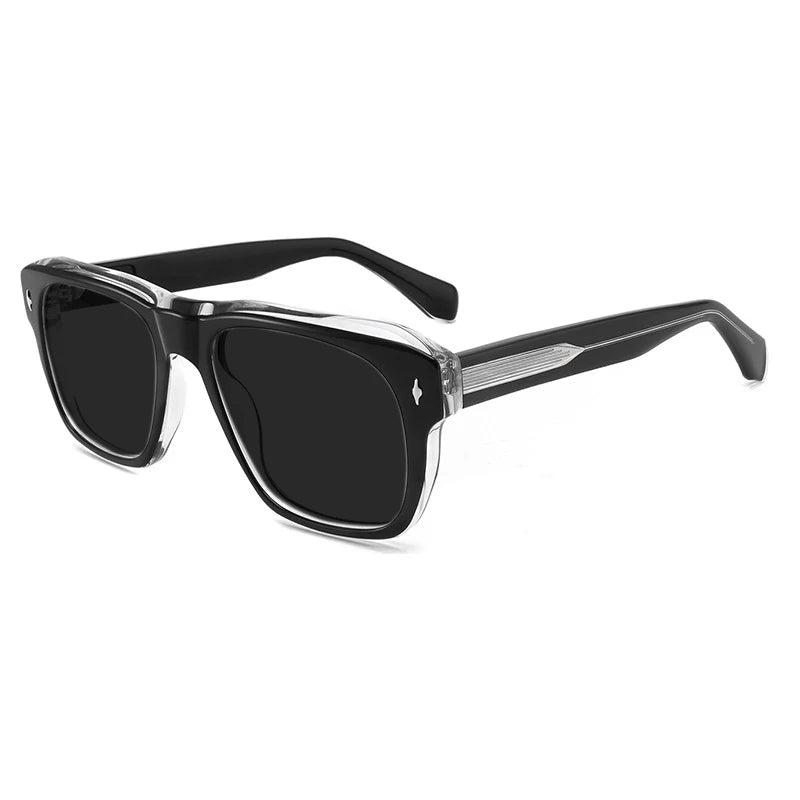 Vintage Polarised Acetate Sunglasses UV400 with a Larger Fit - Black-transparent