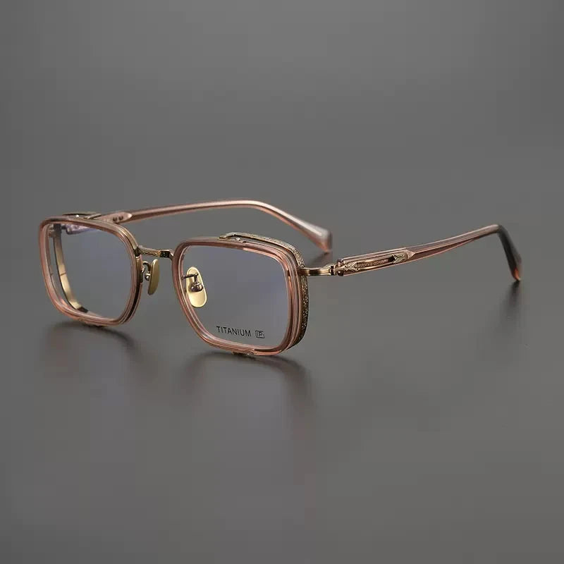 Acetate Titanium Crystal Square Eyeglasses