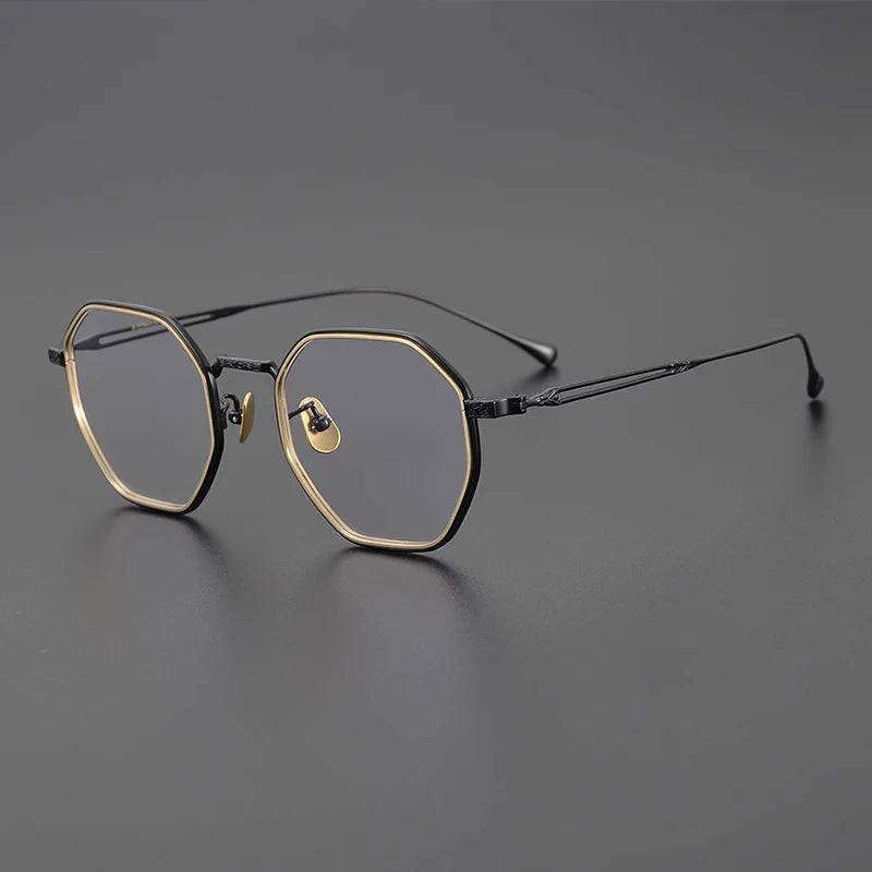 Japanese Titanium Blue Geometric Prescription Eyeglasses | Ultra-Light Optical Frame for Rx Lenses – CINILY UK - Black