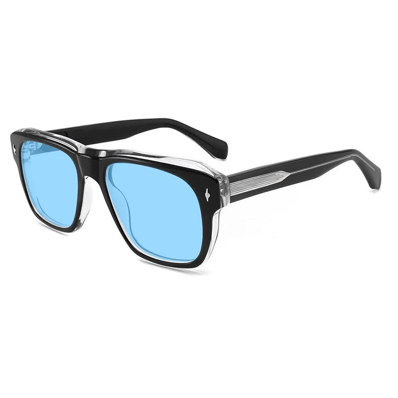 Vintage Polarised Acetate Sunglasses UV400 with a Larger Fit - Black-transparent