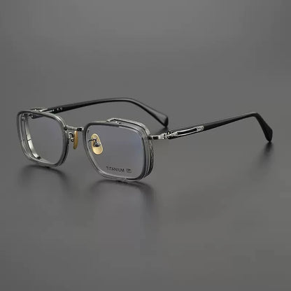 Acetate Titanium Crystal Square Eyeglasses