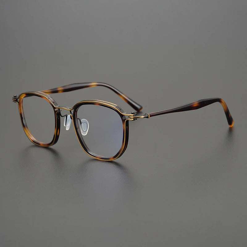 Titanium Acetate Patchwork Square Prescription Eyeglasses | Retro Optical Frame for Rx Lenses – CINILY UK - Amber