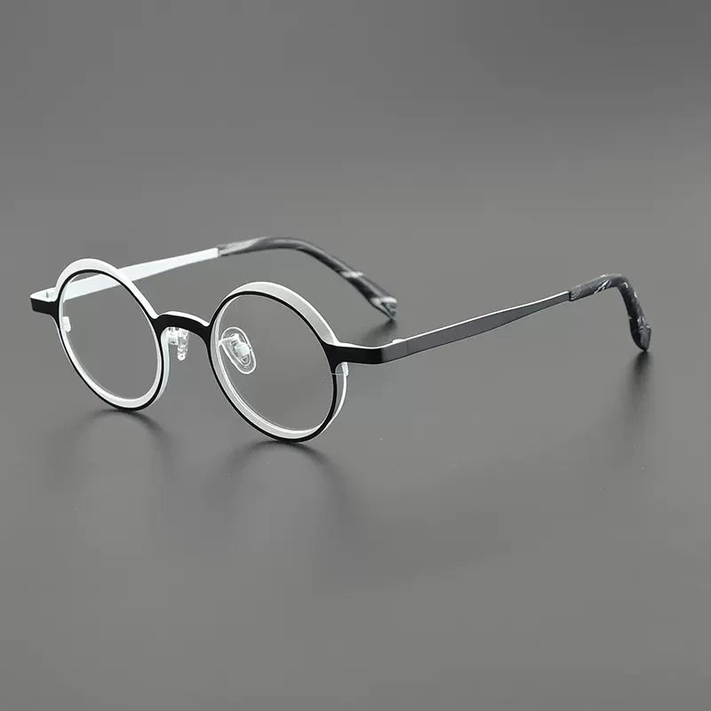 Titanium Colour-Accent Round Prescription Eyeglasses | Creative Lightweight Rx Glasses – CINILY UK - Black