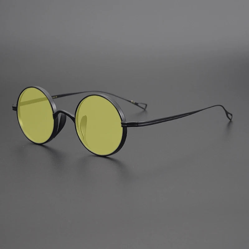 Ultra-Light Pure Titanium Polarised Vintage Small Round Sunglasses - Black