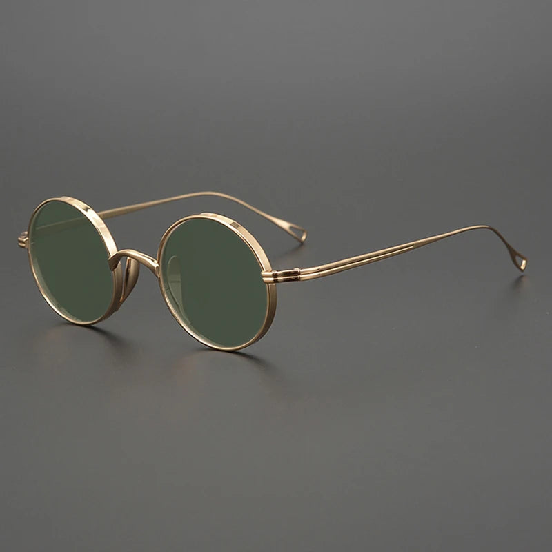 Ultra-Light Pure Titanium Polarised Vintage Small Round Sunglasses - Gold
