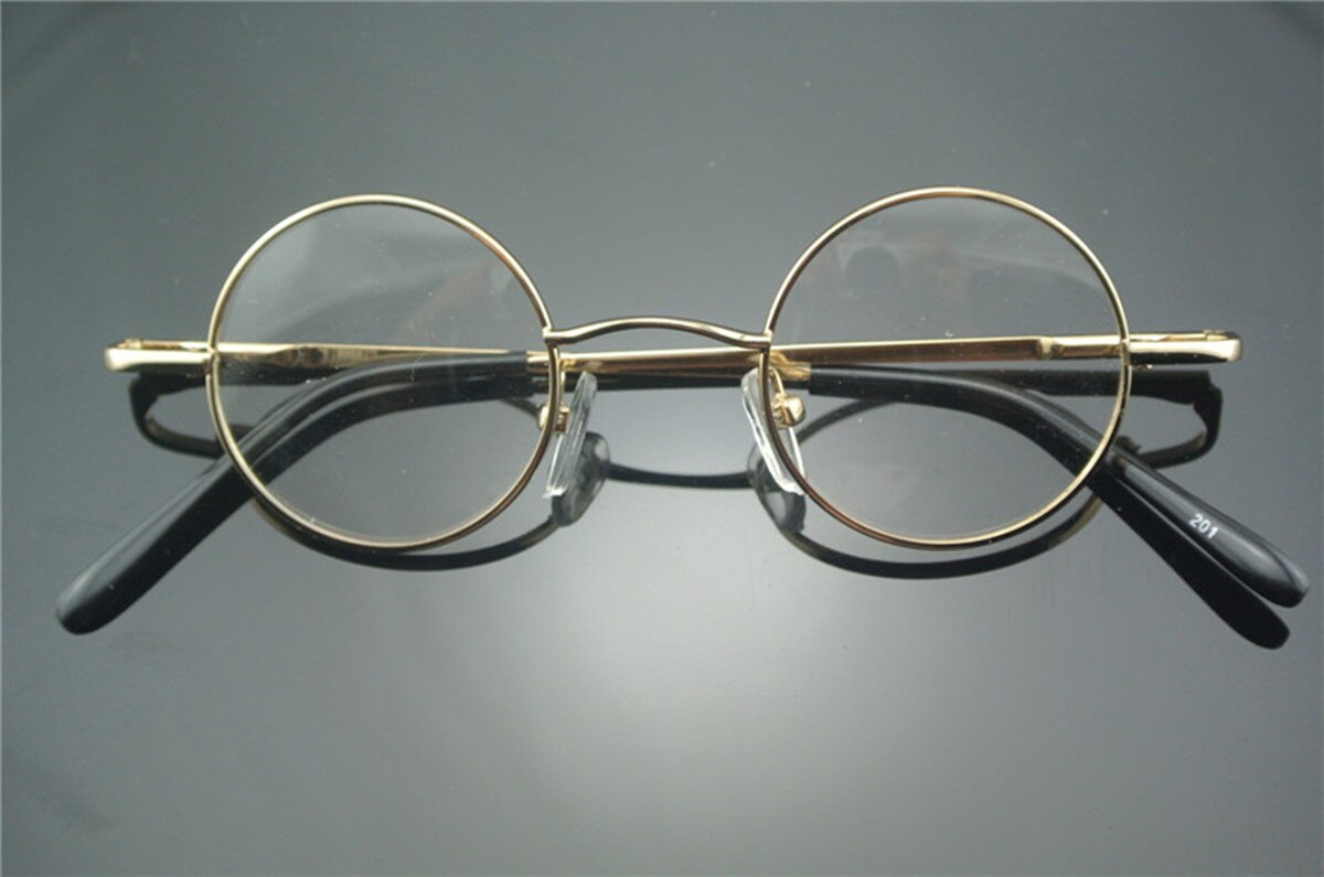 Vintage 38mm Small Round Metal Eyeglass Frames with Spring Hinges - Gold