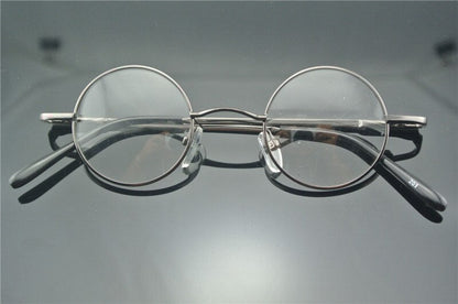 Vintage 38mm Small Round Metal Eyeglass Frames with Spring Hinges frame detail