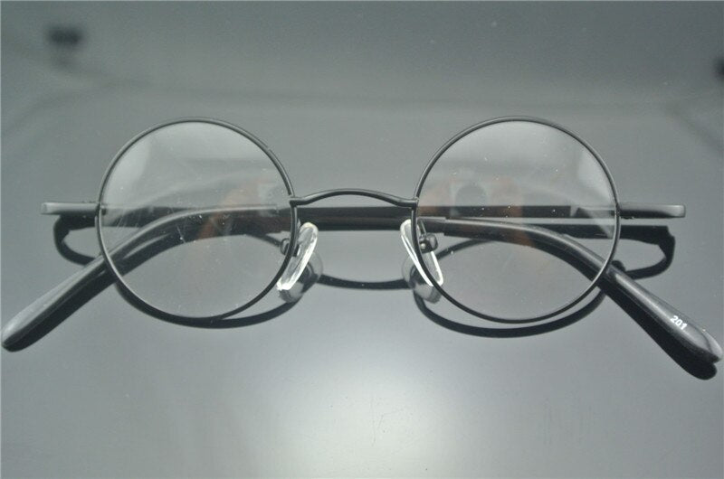 Vintage 38mm Small Round Metal Eyeglass Frames with Spring Hinges - Black