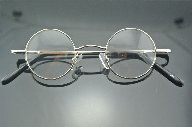 Vintage 38mm Small Round Metal Eyeglass Frames with Spring Hinges - silver