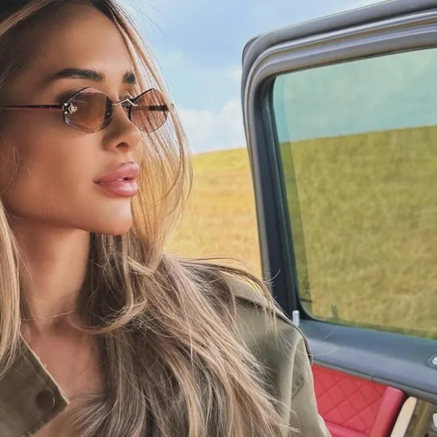 Alloy Rimless Polygon UV400 Sunglasses