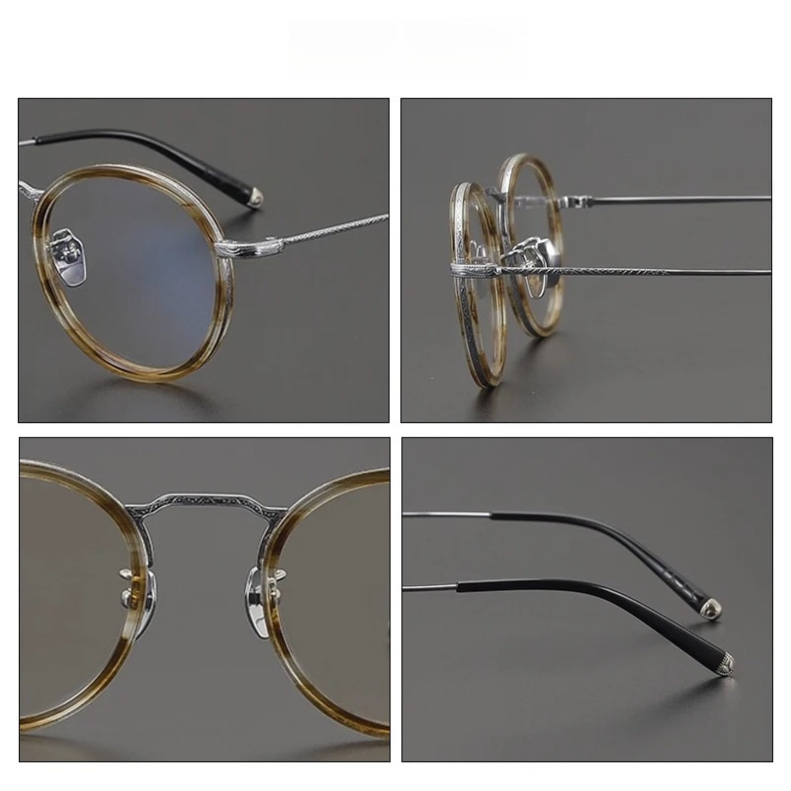 Titanium Tortoise Round Prescription Eyeglasses | Handmade Optical Frame for Rx Lenses – CINILY UK temple detail