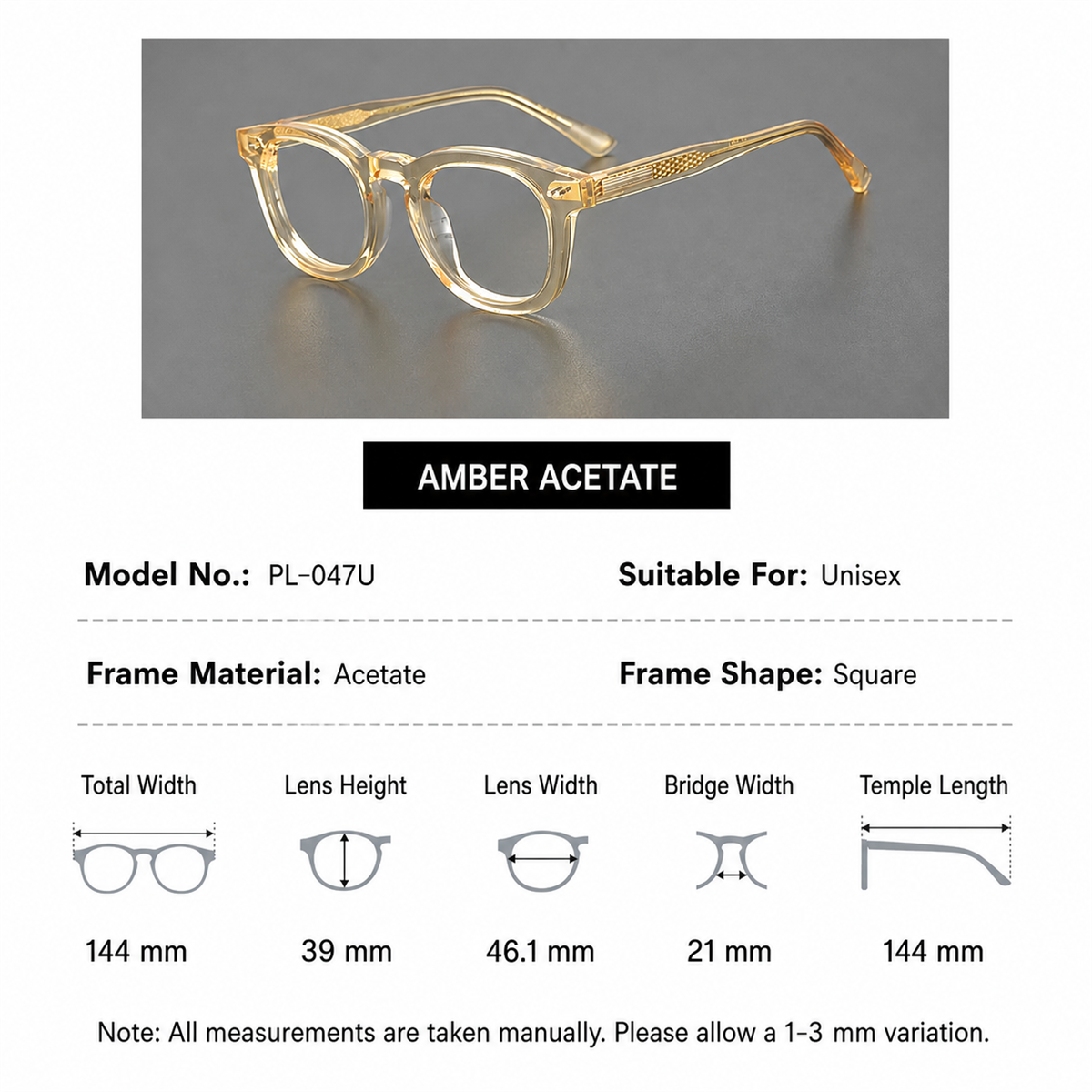 Cinily size chart — acetate-amber-round-prescription-eyeglasses-bramor
