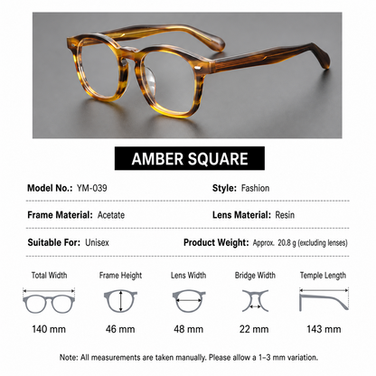 Cinily size chart — acetate-amber-square-eyeglasses-ambrose additional product view