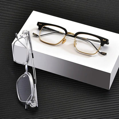 Acetate Transparent Half-Rim Square Prescription Eyeglasses | Vintage Browline Rx Glasses – CINILY UK additional product view