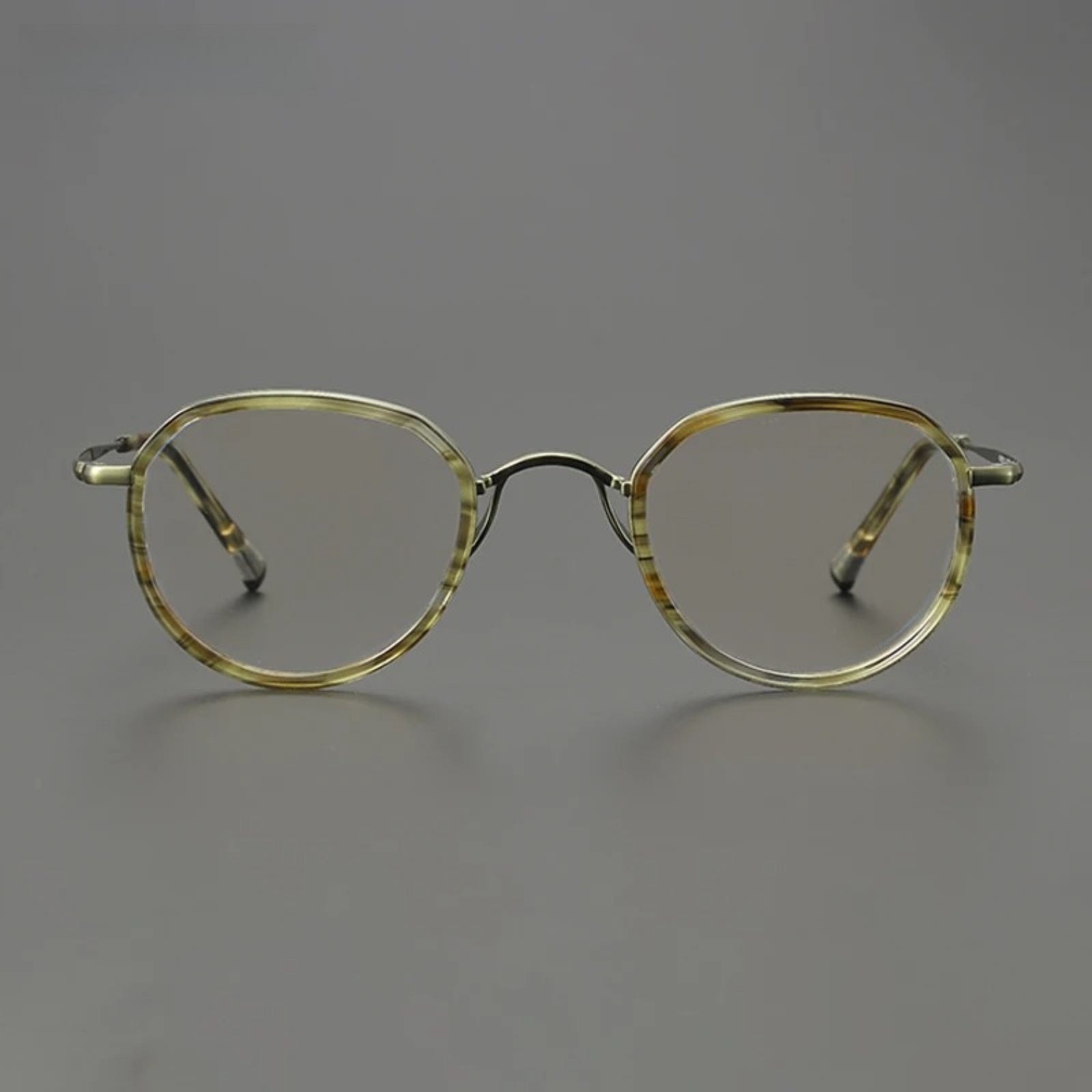 Titanium Olive Crystal Round Prescription Eyeglasses | Handmade Optical Frame for Rx Lenses – CINILY UK side view