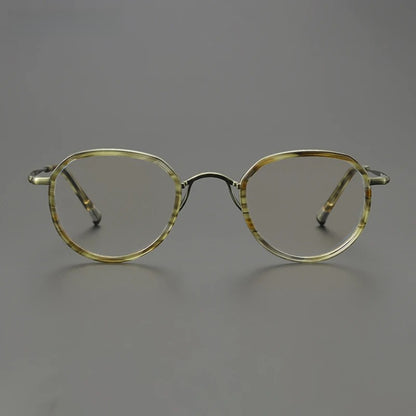 Titanium Olive Crystal Round Prescription Eyeglasses | Handmade Optical Frame for Rx Lenses – CINILY UK side view