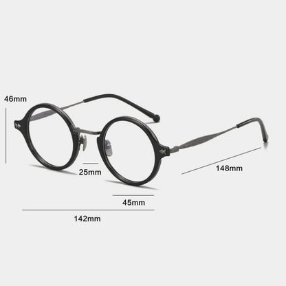 Titanium Acetate Windsor Round Eyeglasses frame detail