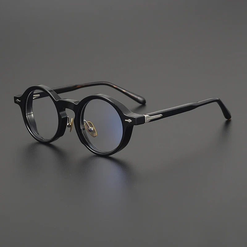 Retro Round Acetate Glasses Frames - Black