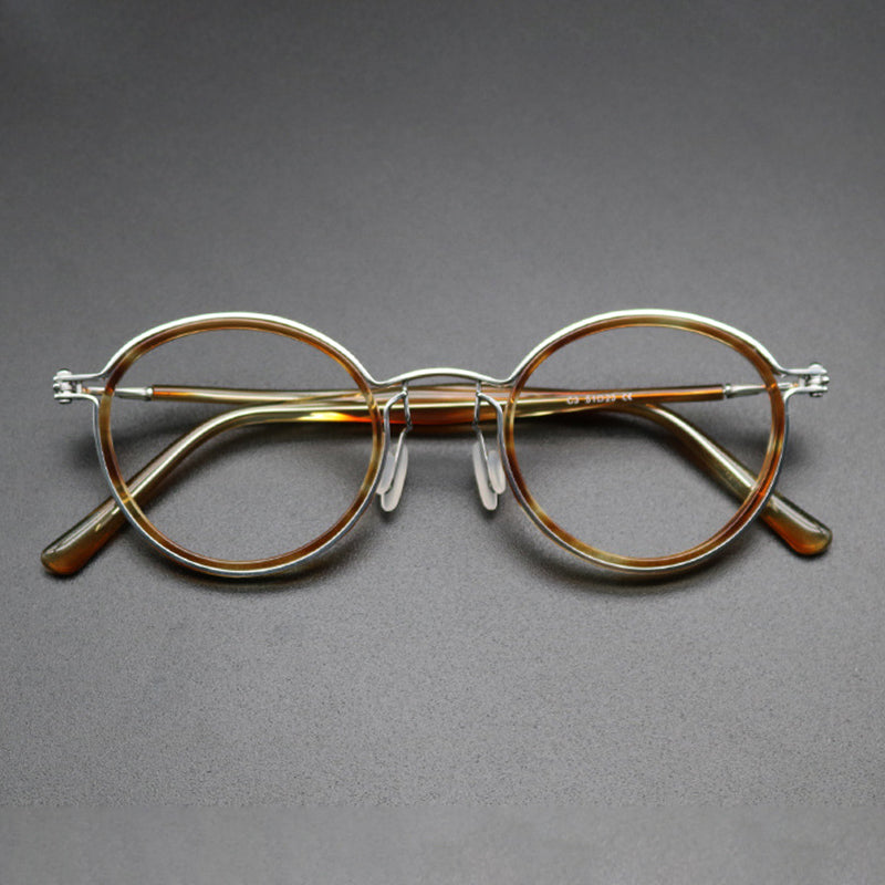 Vintage Round Acetate Glasses Frames - Amber Tortoiseshell