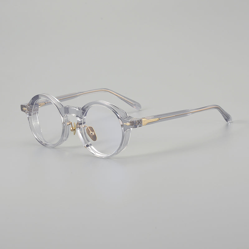 Retro Round Acetate Glasses Frames - Translucent Grey
