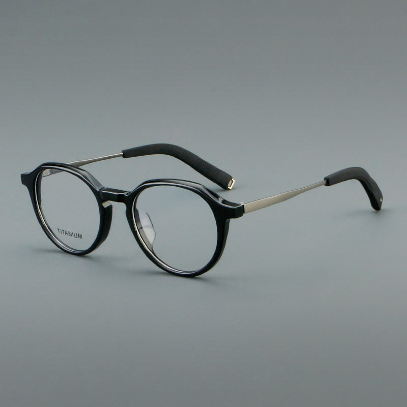 Retro Round Titanium Alloy Glasses Frames - Black & Silver
