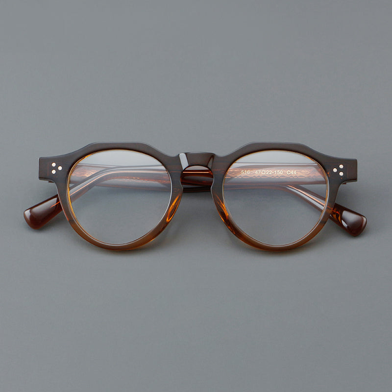 Retro Round Acetate Glasses Frames - Brown