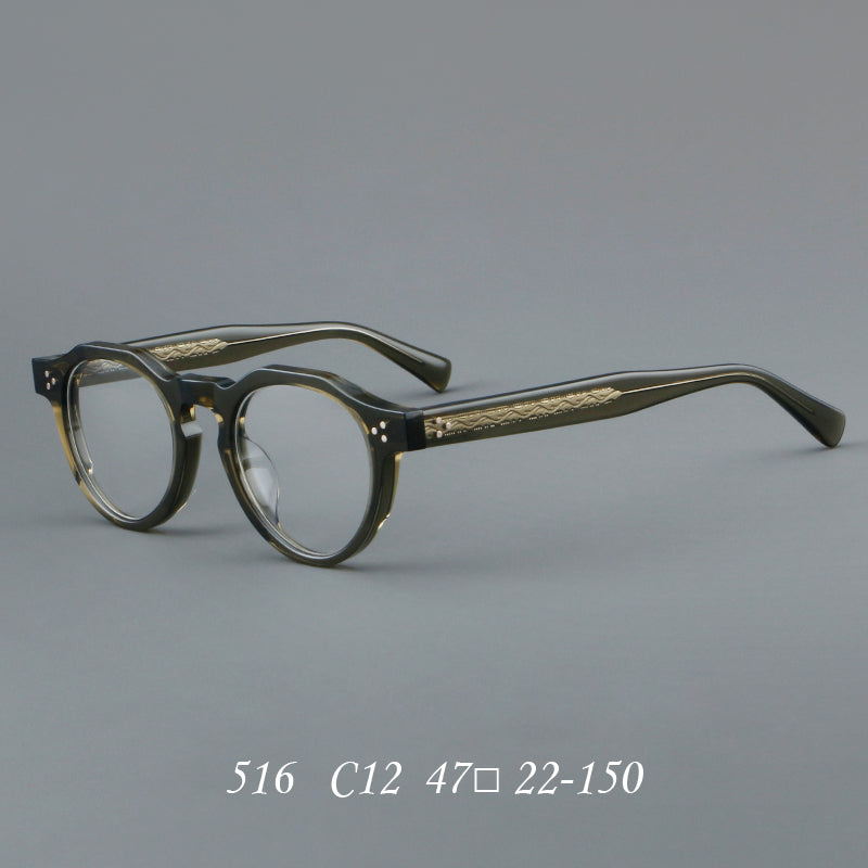 Retro Round Acetate Glasses Frames - Translucent Olive