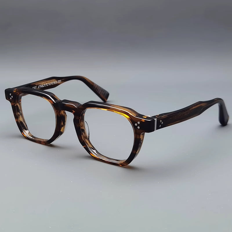 Classic Square Acetate Glasses Frames - Brown Stripe